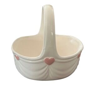 Vintage 1985 FTDA Ceramic Heart Basket Planter Japan Cottagecore Shabby Chic